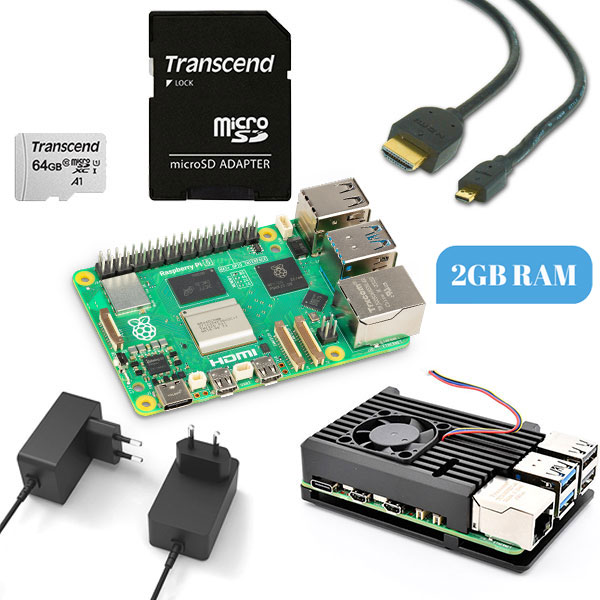 Raspberry Pi 5 2GB Starter Kit with Heatsink case + Fan