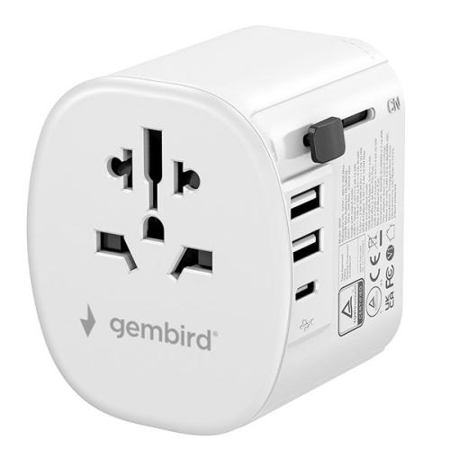 Grounded universal travel adapter with USB charger - 15 W - White