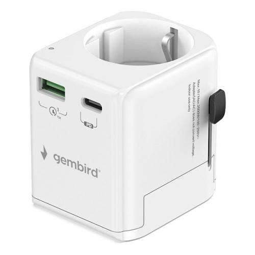 Grounded universal travel adapter with USB charger - 20 W - White