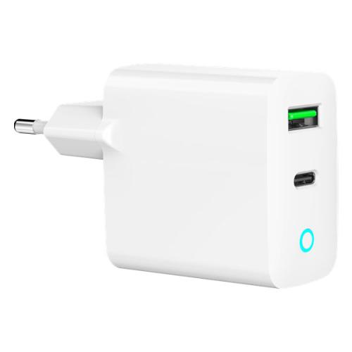 USB fast charger 1xA - 1xC - 20W Power Delivery - LED - White