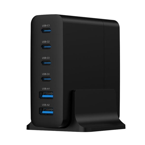6-port USB fast charger 2xA - 4xC - 75W - Power Delivery - Black