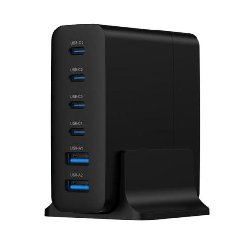 6-port USB fast charger 2xA - 4xC - 75W - Power Delivery - Black