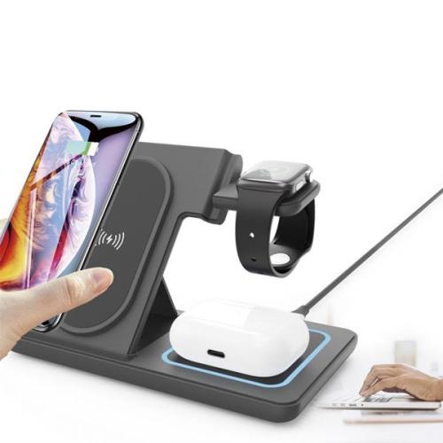 Wireless 3-in-1 Apple Charging Stand for Phone, TWS, and Apple Watch - 15 W - Black