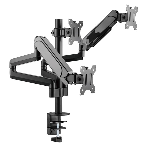 Dubbele gasgeveerde bureau-arm voor 3 monitoren