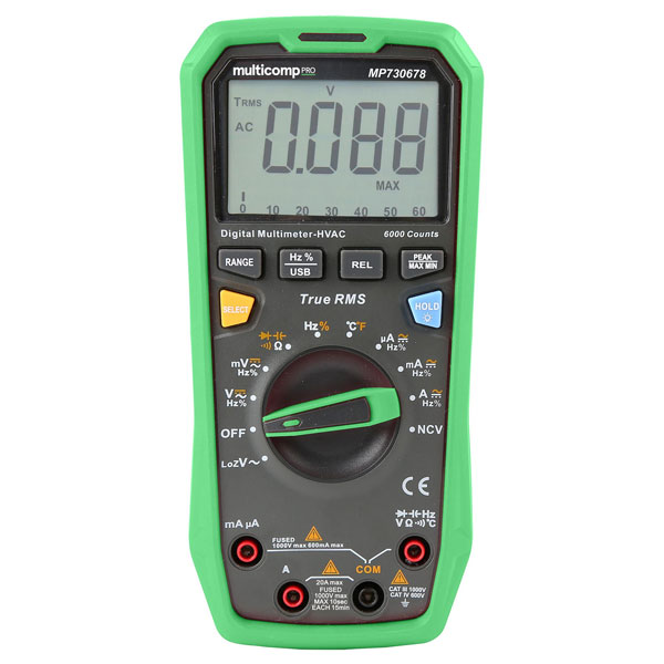 DMM, TRUE RMS, 20A, 1KV, 6000 COUNT