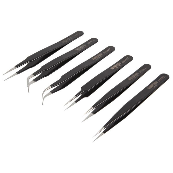 TWEEZERS SET, ESD SAFE, 6PC