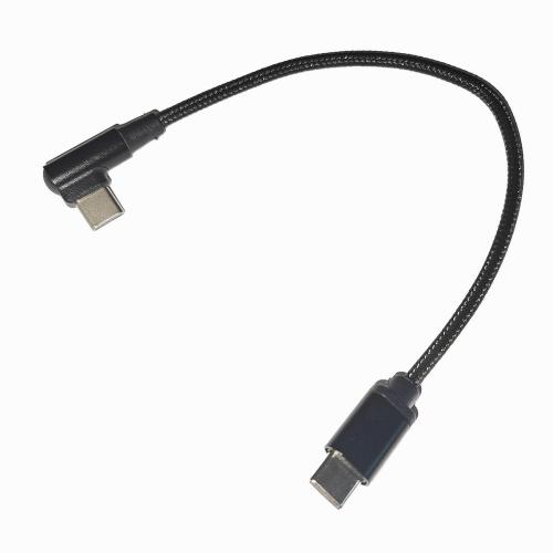 Schuine, katoenen gevlochten USB Type-C male-male oplaad- en datakabel, 0,2 m, zwart