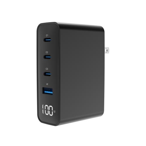4-port 100 W GaN USB Fast Charger, LCD, Black