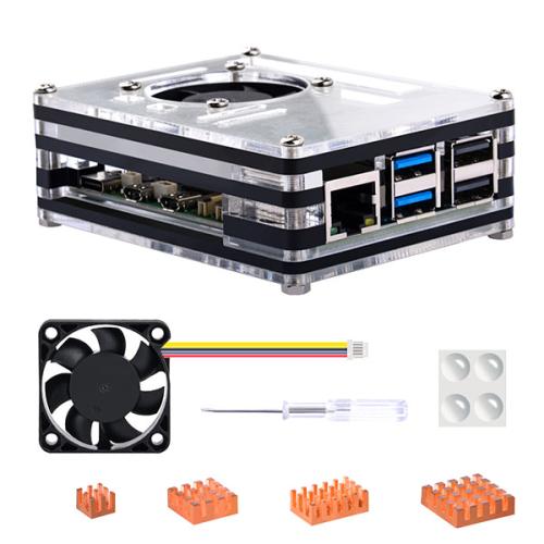 Acrylic Case with Fan for Raspberry Pi 5 - Black - Transparent