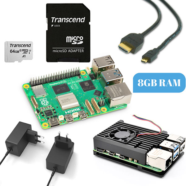 Raspberry Pi 5 8GB Starter Kit with Heatsink case + Fan