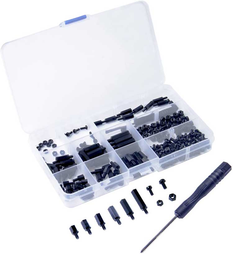 Nylon screws & spacers set 210 pieces | Black
