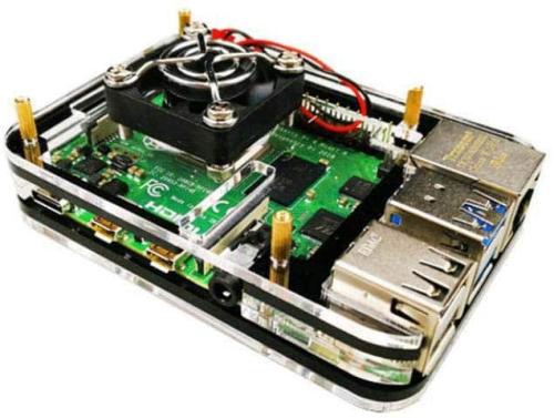 Raspberry Pi 4 Case for Fan or Display - Black / Transparent